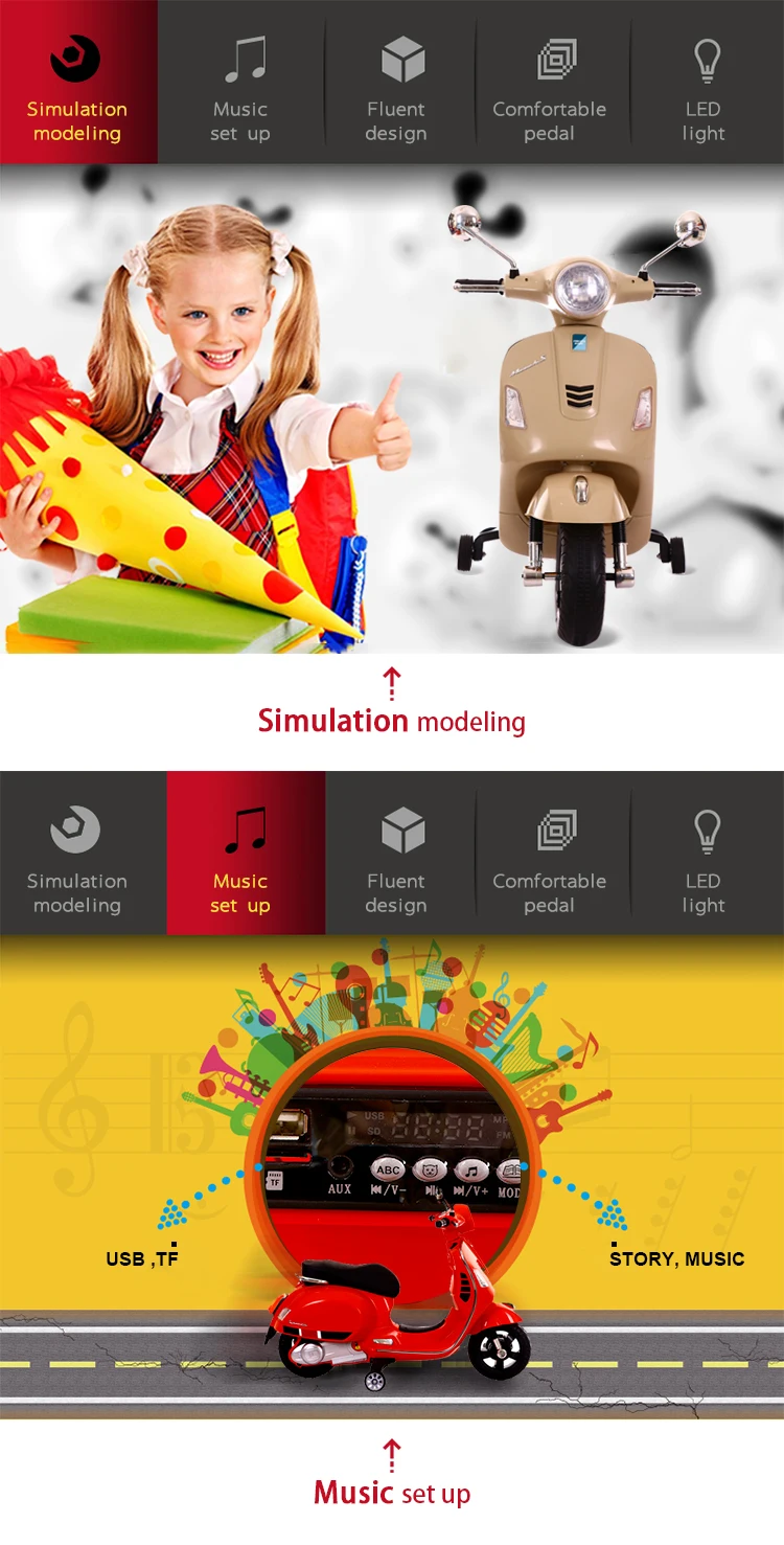 fashion design ride on motorcycle 36v with music and light