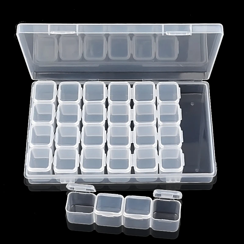 Plastic 28 Slots Nail Art Tools Jewelry Packaging Storage Box Case Organizer Beads Box