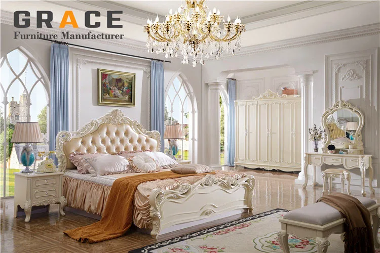 Factory price European style italian MDF panel leather bed room furniture queen king bedroom set modern design with storage