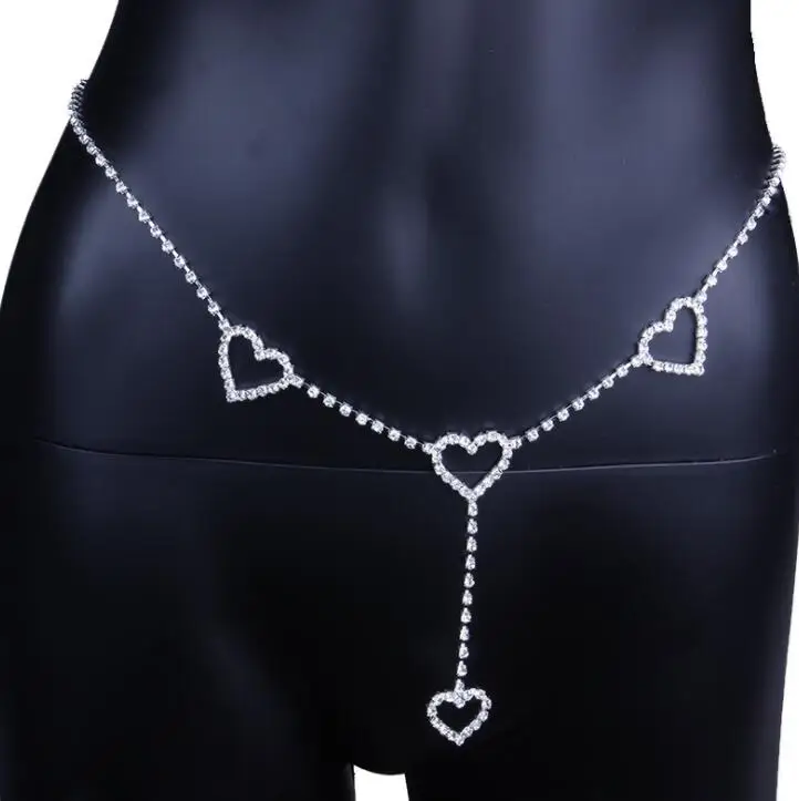 

Sexy Rhinestone Hearts Costume Jewellery Heart Waist Belly Chain Lower Back Wedding Bridal Body Jewelry