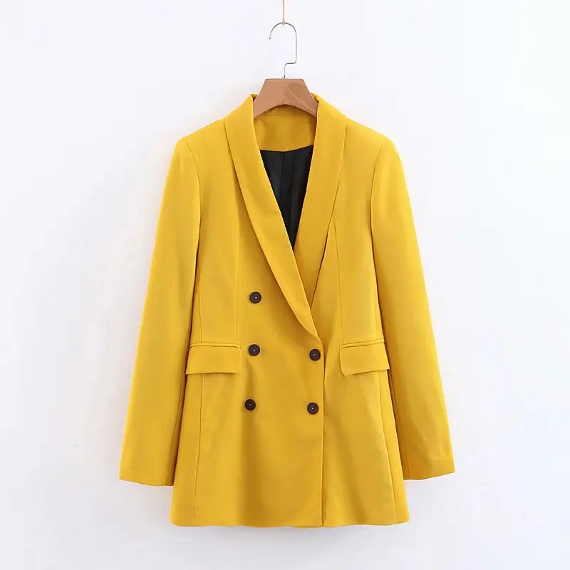 

Yellow color long sleeve fashion blazer for women ladies spring workwear