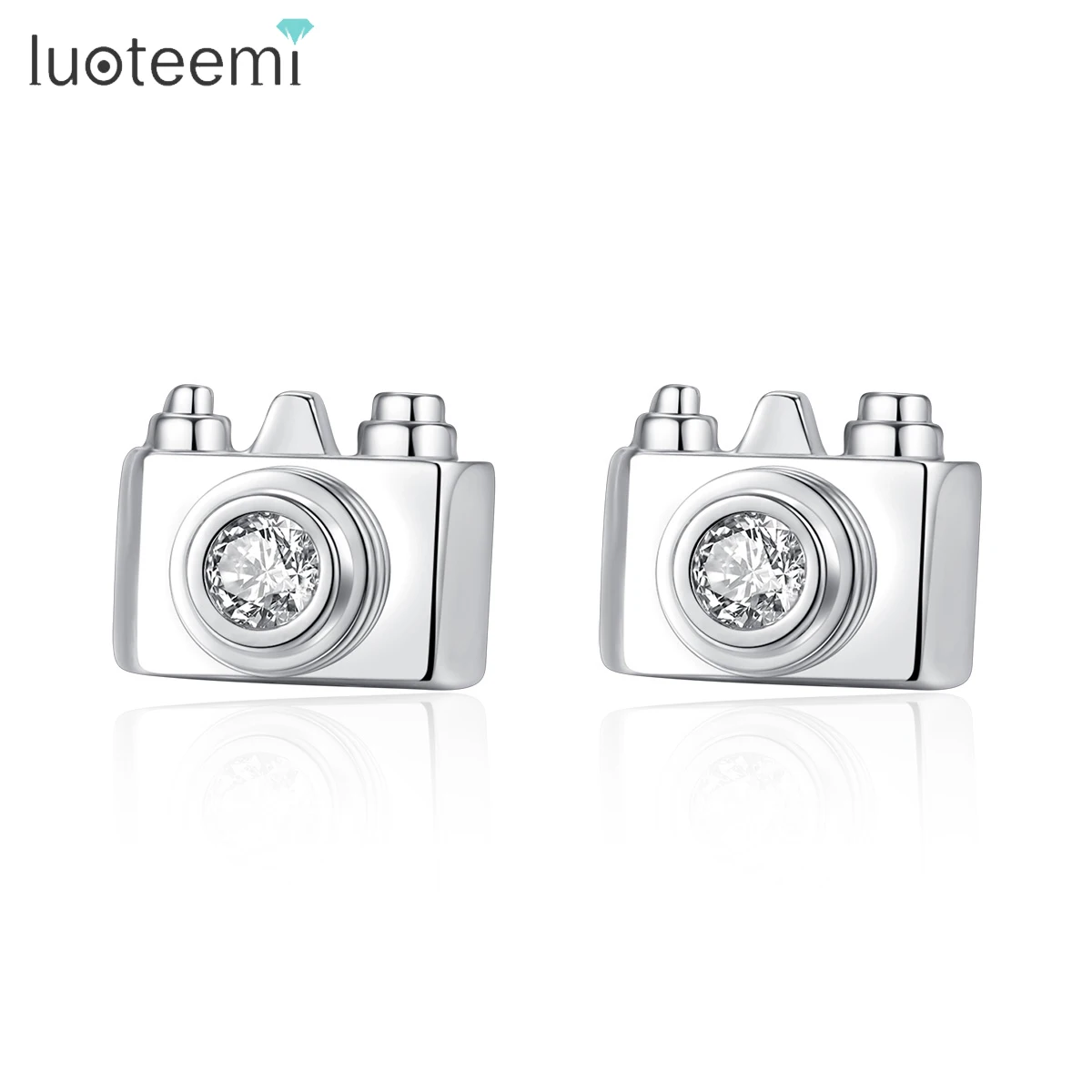 

LUOTEEMI Mini Camera A AA Cubic Zirconia Stud Earrings Unique Design Christmas Gift For Girl Cute Earring