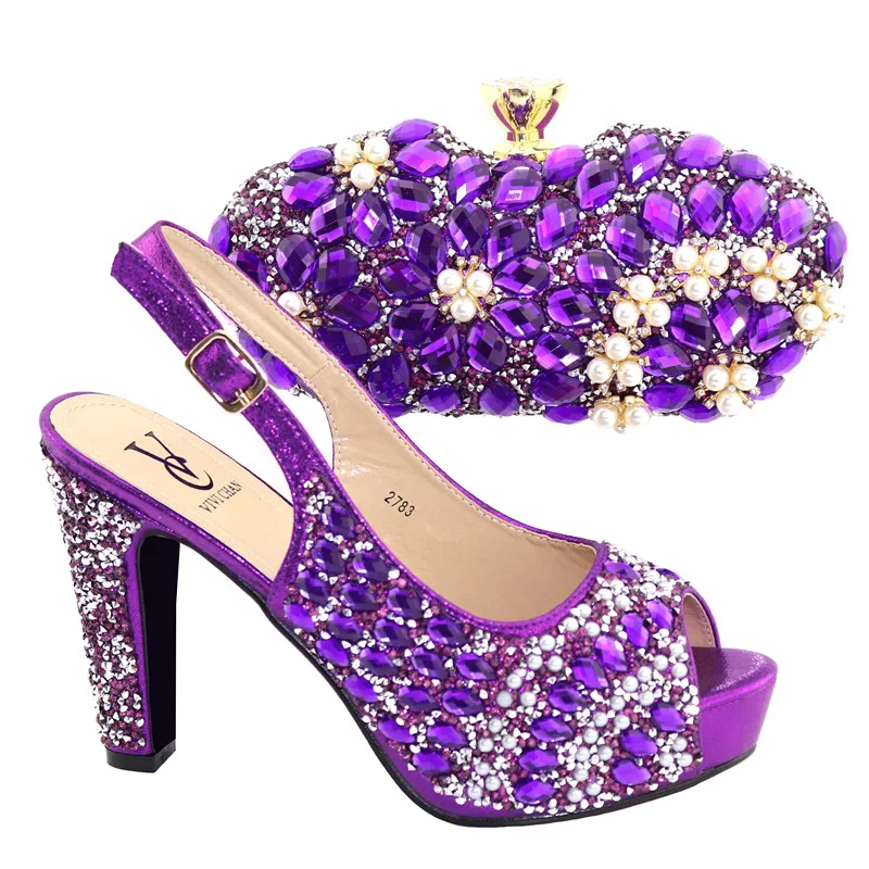 

2019 new design wedding 11.3cm high heel beads Shoes Women shoes purple Handbags 2783