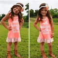 Olike Baby Girl Dress Casual Cotton Soft Toddler Girl Dress Princess Orange lace stitching dress for