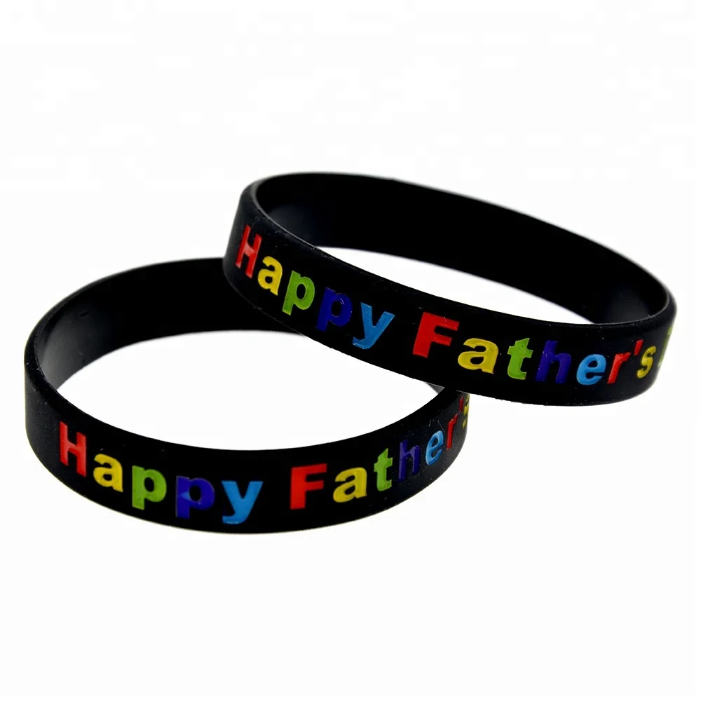 

50PCS Debossed Classic Decoration Bracelet Happy Fathers Day Silicone Wristband, Black