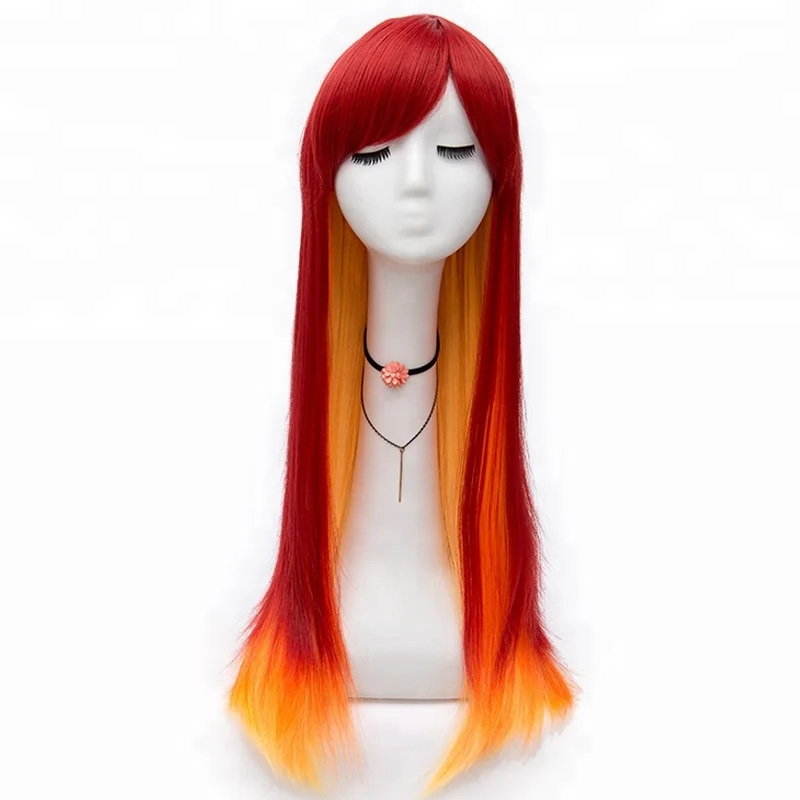 

Wholesale Lolita Wig 70cm Long Straight Red Yellow Mixed Peluca Cosplay Synthetic Anime Hair Heat Resistant Wigs