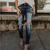 

Womens Destroyed Ripped Distressed Slim Denim Jeans Sexy Hole Pencil Trousers Plus Size Y10900