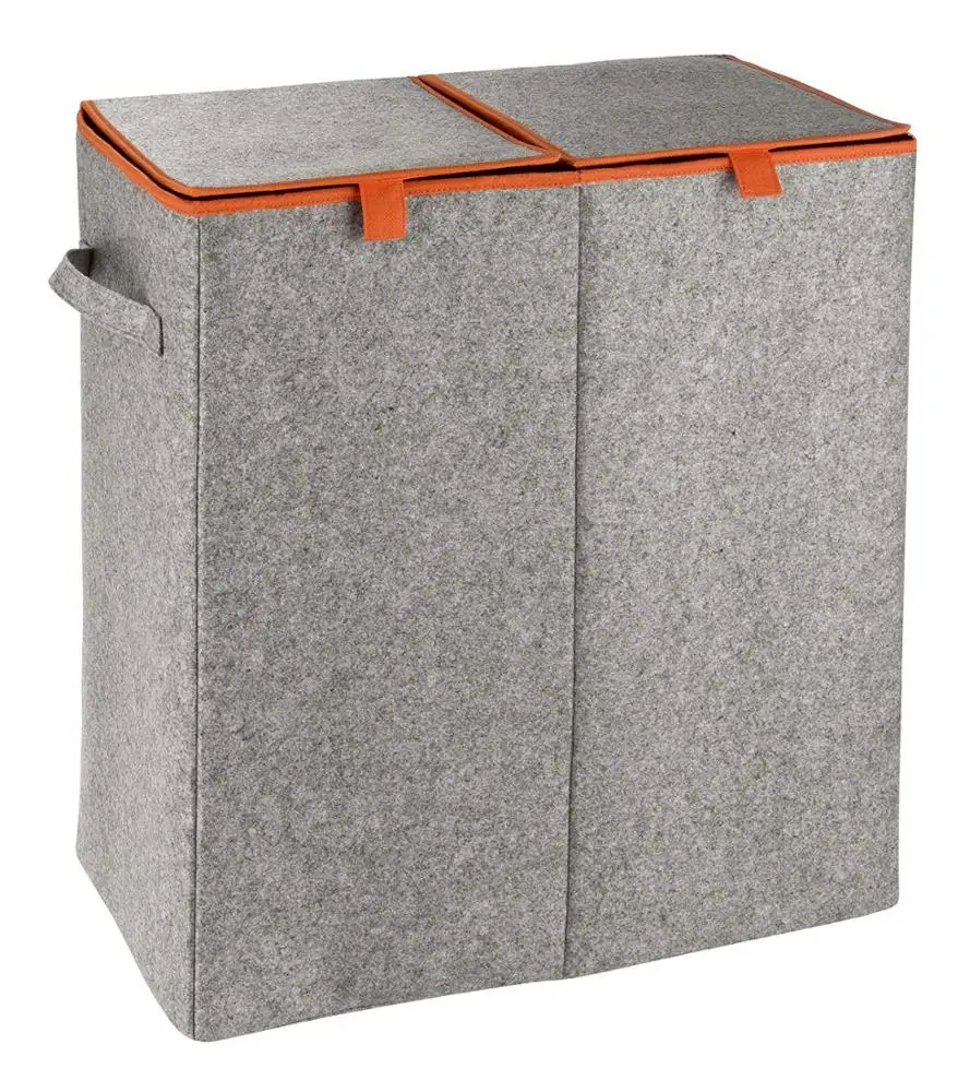 

Big Capacity bedroom storage basket rectangular folding felt laundry hamper, Light grey