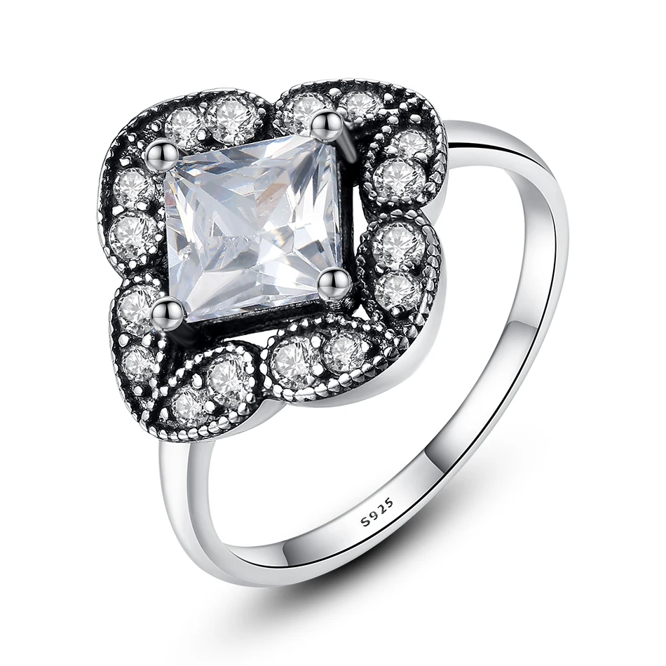 

High Quality 925 Sterling Silver Rings Cubic Zircon Crystal Flower Finger Rings For Women Wedding Female Authentic Jewelry