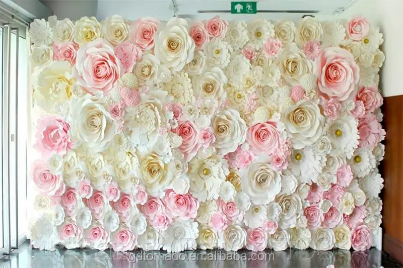 2017 Wholesale Amazing artificial pink white paper flower for wall wedding Decoration