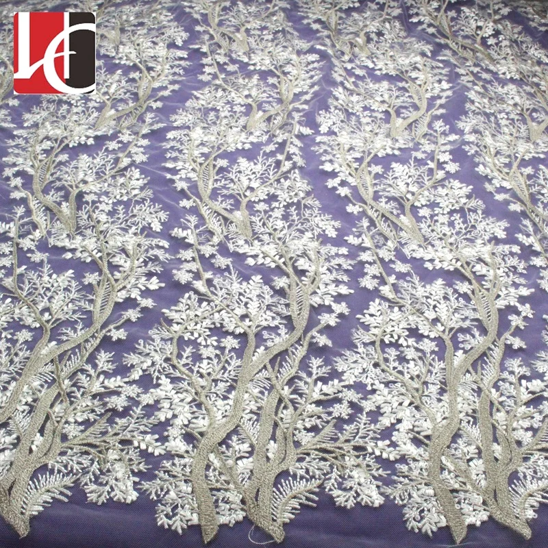 

HC-5540 Hechun wholesale unique tree design dress lace fabric bridal, White;black