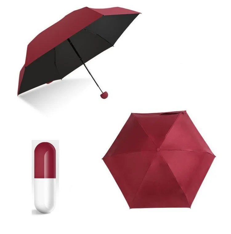 

Mini 5 Foldable Rain Umbrella with Cute Capsule Case, Red/yellow/blue/pink