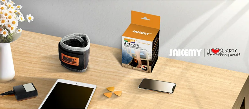 JAKEMY JM-X5 Portable Magnetic Wristband Bag with Strong Magnets for Holding Screws Nails Drilling Bits DIY Hand Tool Collection