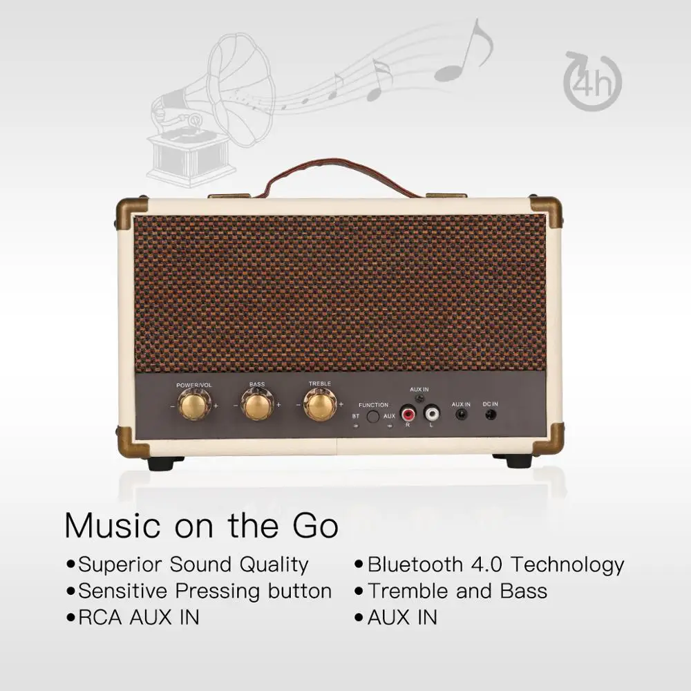 
Wireless BT V5.0 Portable Stereo Suitcase Retro Speaker with HD Sound and Bass Aux in Tremble Portable Wireless Speaker 