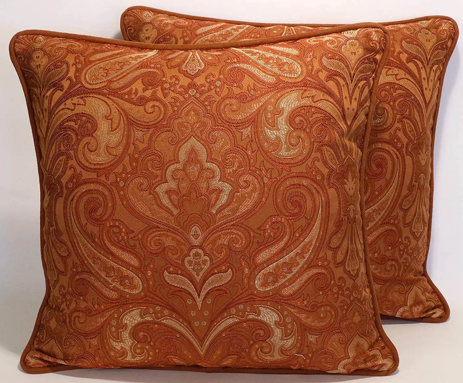 Set of 2 18 Burgundy and Tan Paisley Pattern