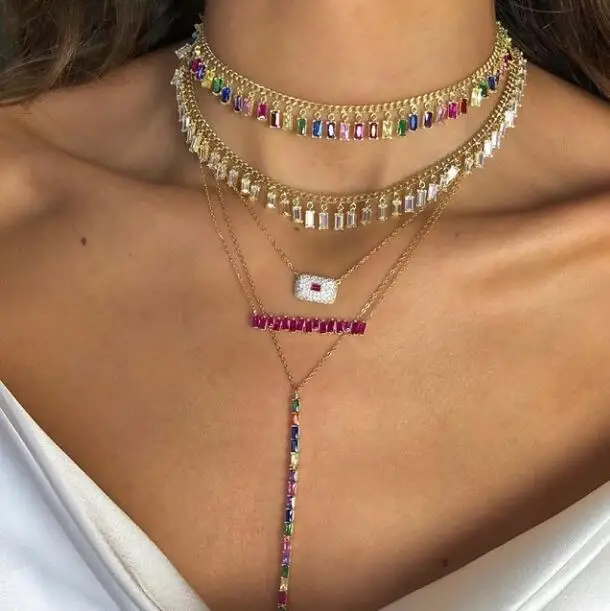 

rainbow cz drop charm choker statement necklace chain choker for women gorgeous jewelry, Customized