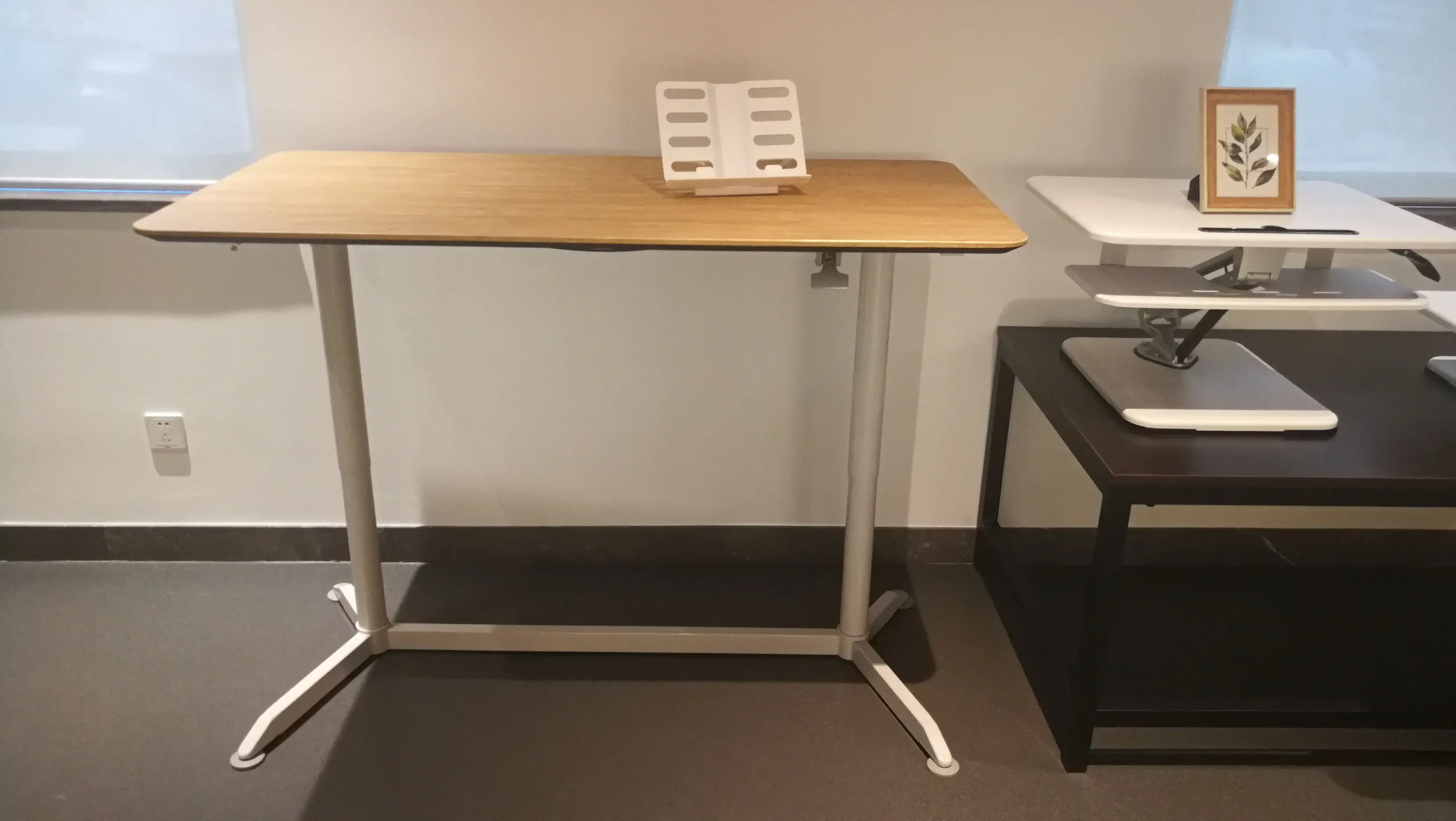 Mdf Pvc Top Height Adjustable Pneumatic Stand Up Desk Buy