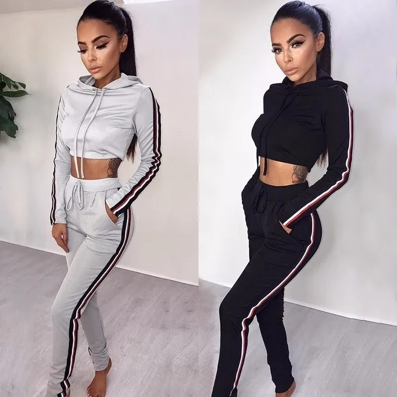 Slim Tracksuit For Women Crop Tops And Long Pants Sproty Drawstring ...