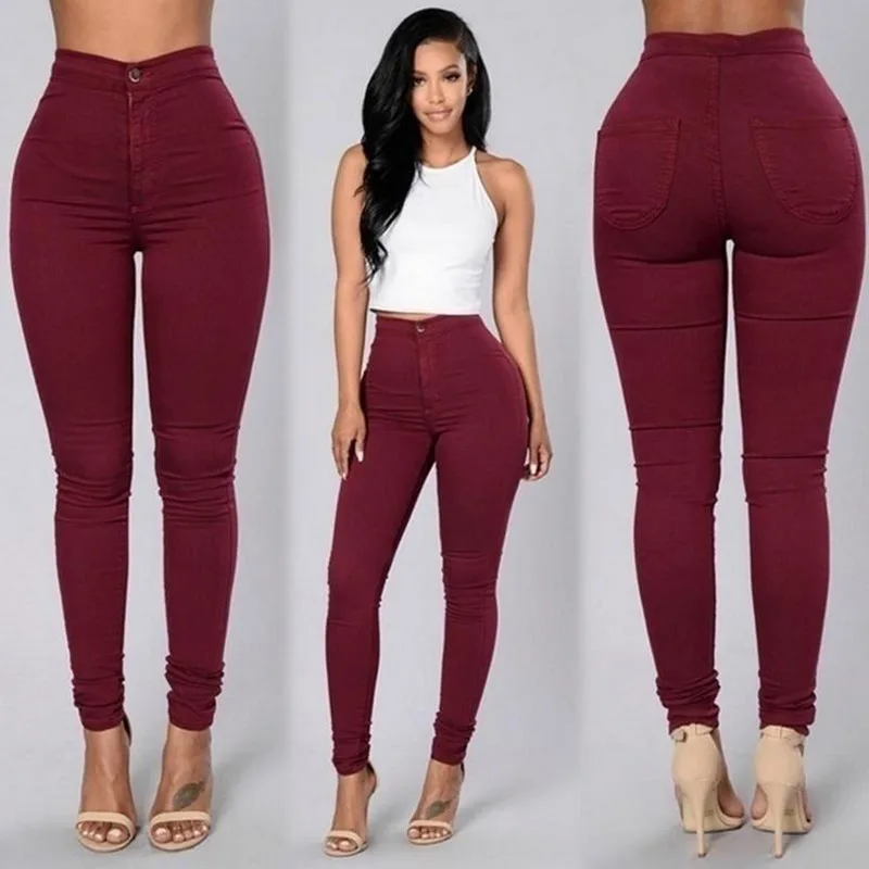 
Female Elastic Waist Pencil Pants Tight Candy Colored Women Jeans 