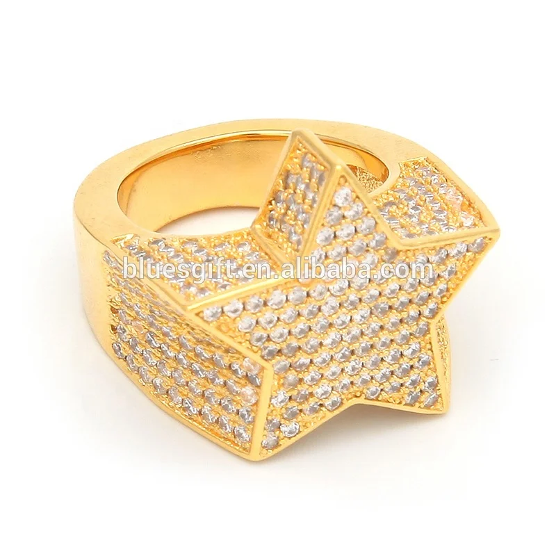

Wholesale HipHop Luxury Iced Out Men Silver Star Ring for mens jewelry gift