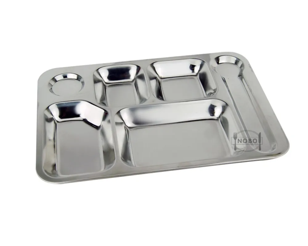 Hospital Use Stainless Steel 6 Compartments Dinner Food Serving Plate