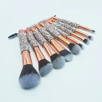 

Best Selling Tool 10pcs Luxury Glitter Handle Rose Gold Custom Wood Brushes Makeup Professional With PU Bag