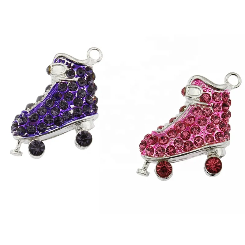 

Hot sell Enamel 3D Ice Skating Shoe Rhinestone Charm Pendant For Necklace, Pink,purple