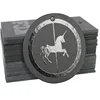 custom printed labels/swing tag paper thick custom round shape black color horse logo foil printing hang tag