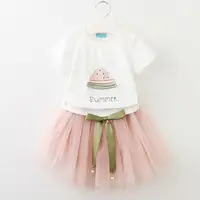 

2018 Korean New Style Little Girls White Cotton T-shirt and Pink Tutu Skirt Suit Fashion Baby Girls Casual Clothing Set