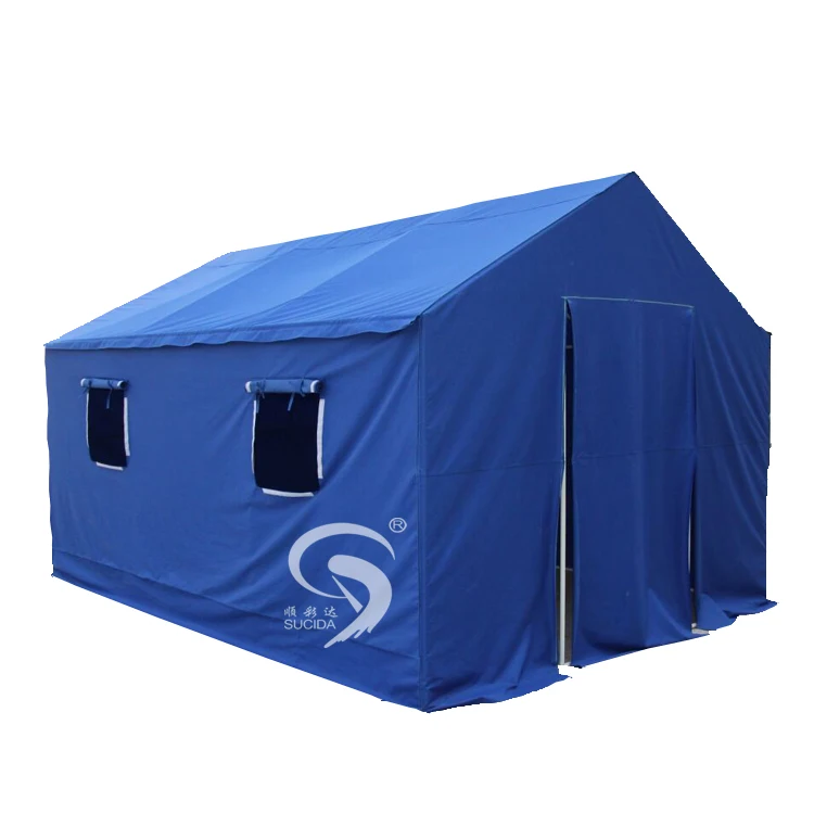 

High Quality Waterproof Fabric Easy Install Steel Frame Relief Disaster Tent, Blue/ dark green