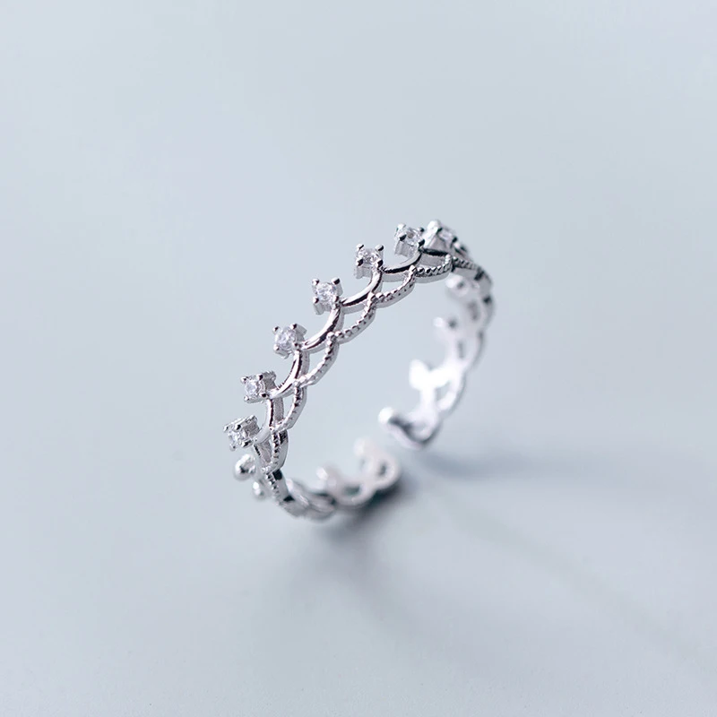 Solid 925 Sterling Silver Women Rings Crown Shape CZ for Lady Trendy Stylish S92 Silver Jewelry