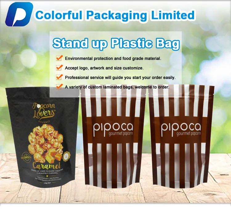 Heat Seal Popcorn Bag Sealable Plastic Zip Lock Custom Print Popcorn