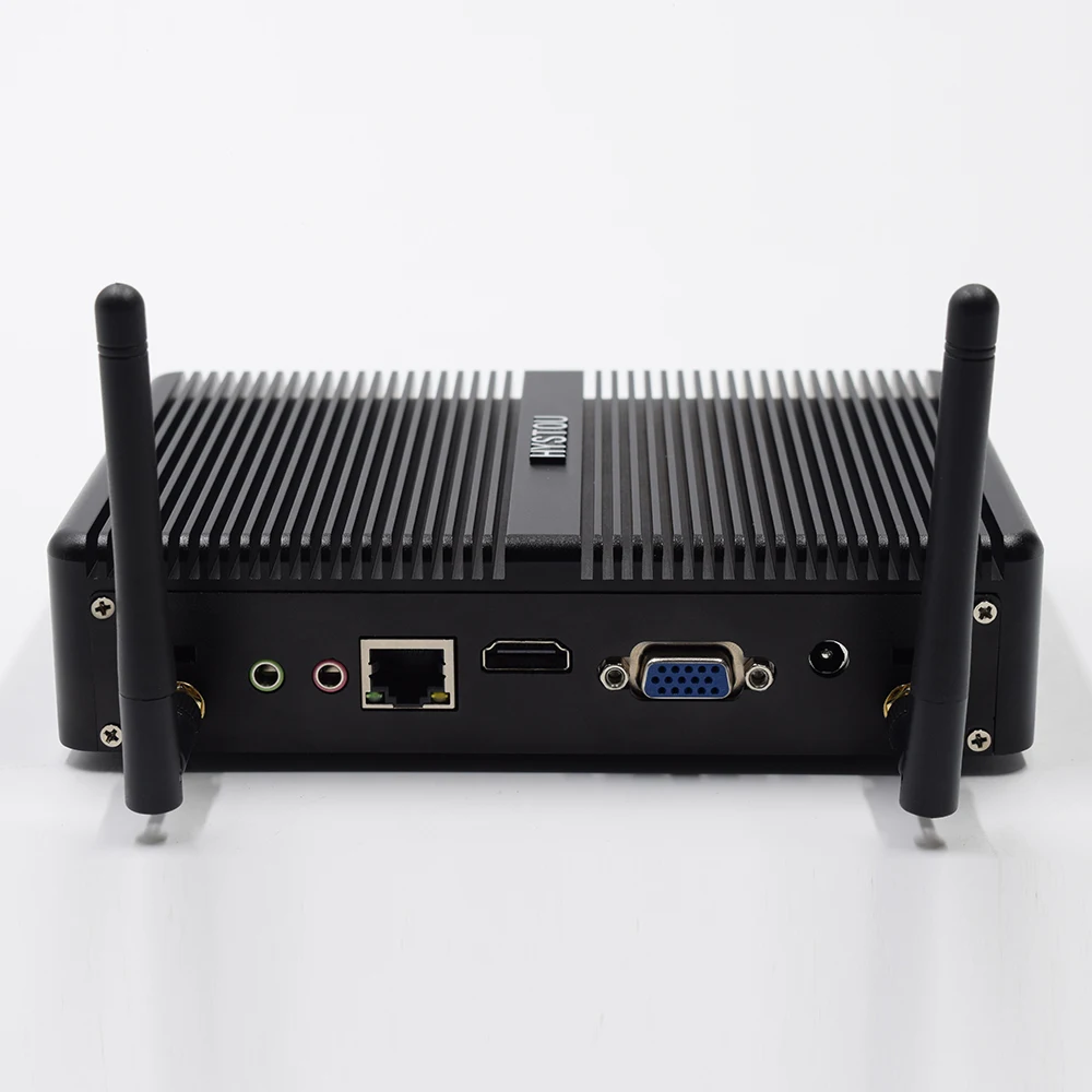 

HD 4K htpc dual output usb wifi 1 lan fanless mini pc intel celeron j1800 win10 desktop computer, Black