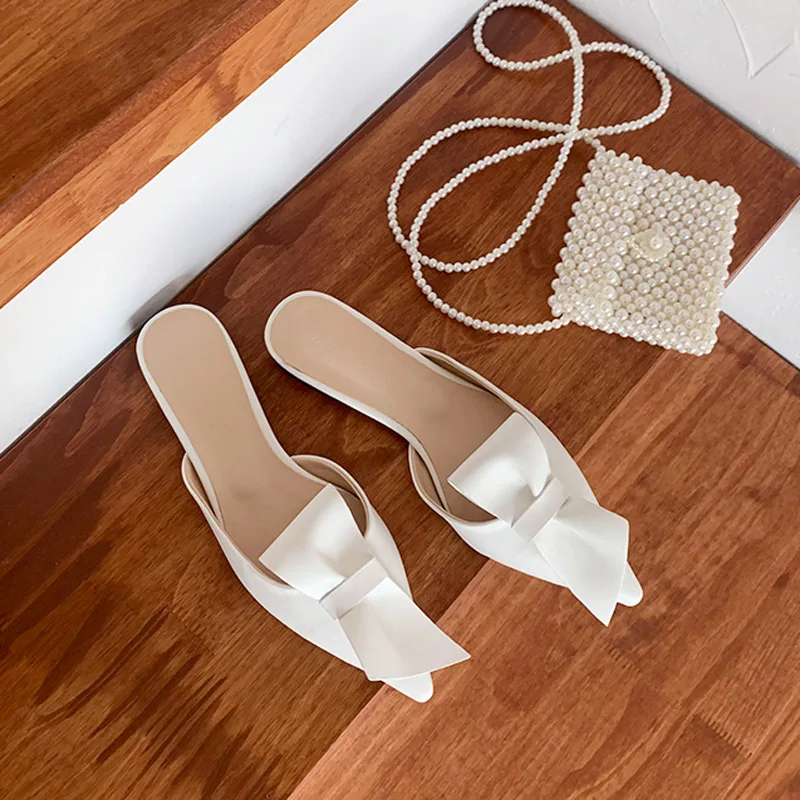 

Pointed flat bow slippers women summer wear Baotou half slippers 2021 new fashion lazy sandals women's shoes