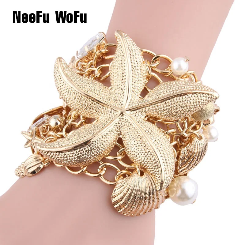

NeeFu WoFuNew Zinc Alloy KC Gold Ocean Series Exaggerated Bracelet