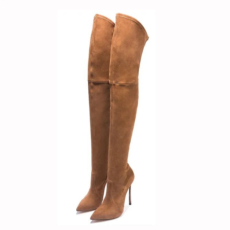 tan stretch knee high boots