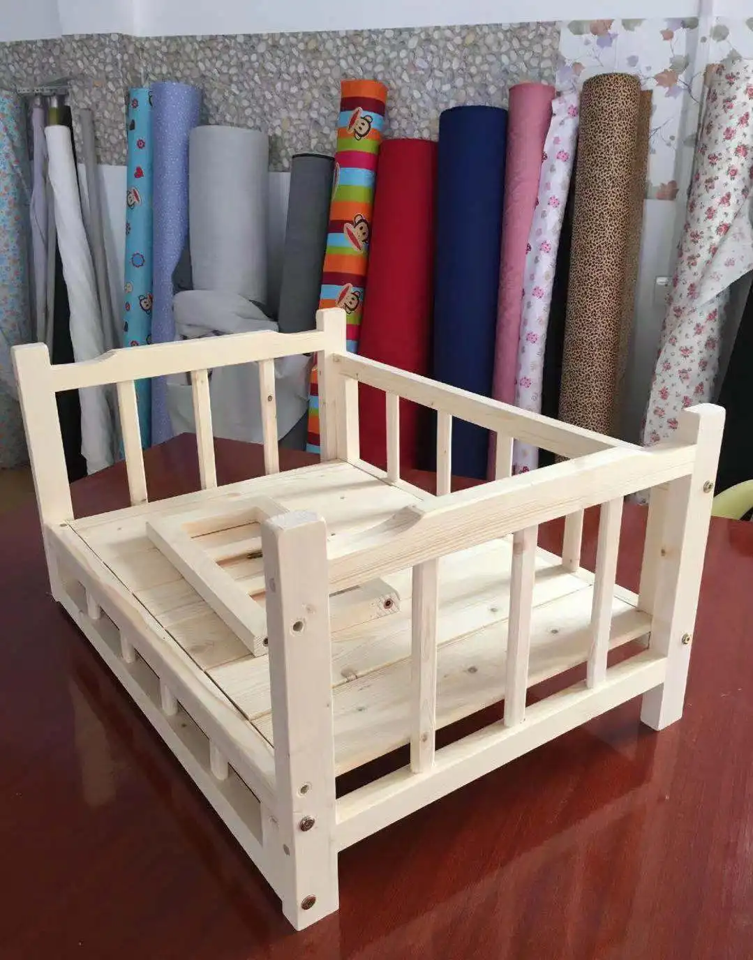 wooden dog bed with stairs