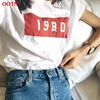 OOTN Female Summer T-shirt Autumn Print Letter Figure Basic Women 1980 Tee Solid Ladies White Casual Top Cotton Knitted T Shirts
