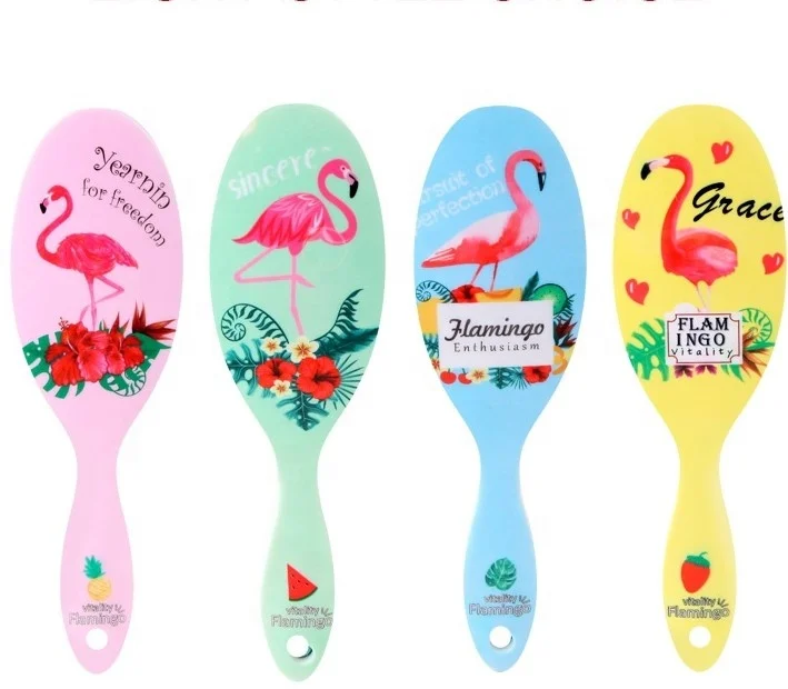

Top Selling High Quality Flamingo Printing Oval Cushion Hair brush For Wholesale, Customized color