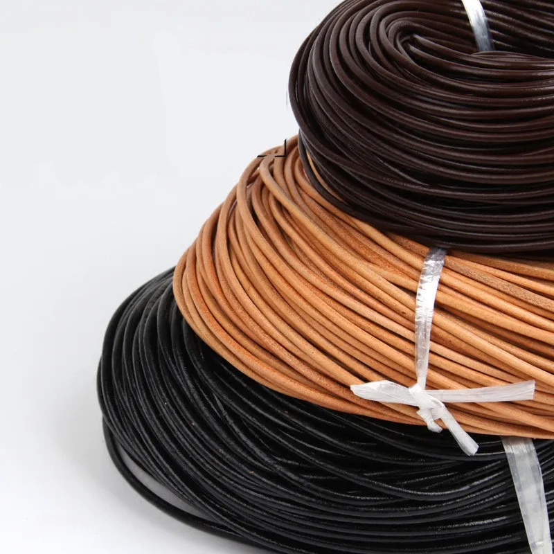 

3M Multi-size Round Leather Cords Rope String Cord For Jewelry Making Bracelet Necklace Beading DIY Jewelry Accessories HK015, Pure black;dark brown;natural nude