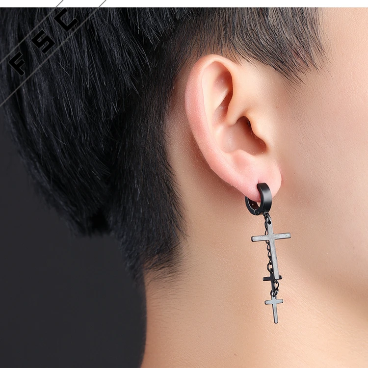 High Quality Gold Plated Stainless Steel Cross Chain Dangle Earrings