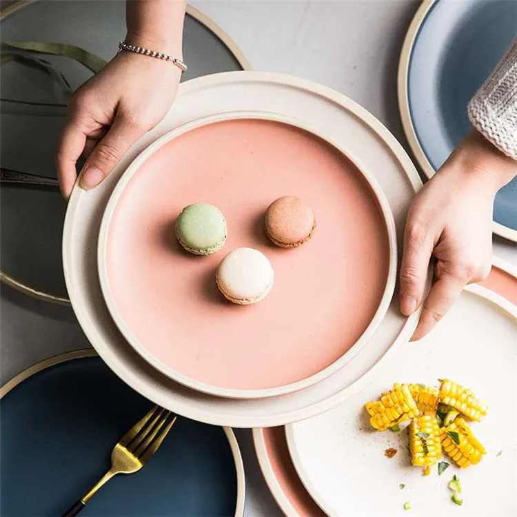 Rustic grace designs japanese speckle galzed round ceramic plate dinnerware for main course