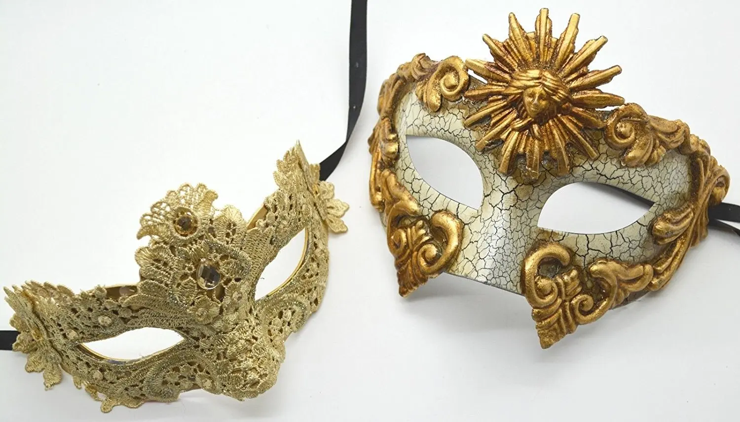 Roman Greek God Goddess Set - His & Hers Sexy Lace Masquerade Masks Antique Gold