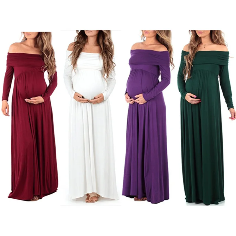 

Maternity Maxi Dresses 2018 Maternity Photography Props Chiffon Vestidos Off Shoulders Maxi Pregnant Dress Pregnancy Photo Shoot