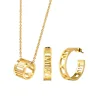 Promotional high quality stainless steel gold roman numerals design hoop earring and necklace set