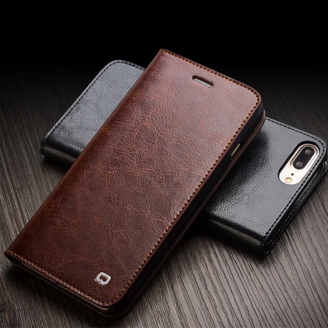 

2018 QIALINO Own Design Luxury genuine leather flip case type cover For iPhone 8 leather case, Black;brown;pink;red