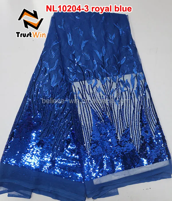 

Sequence fabric royal blue wedding dress floral embroidered tulle fabric NL10204