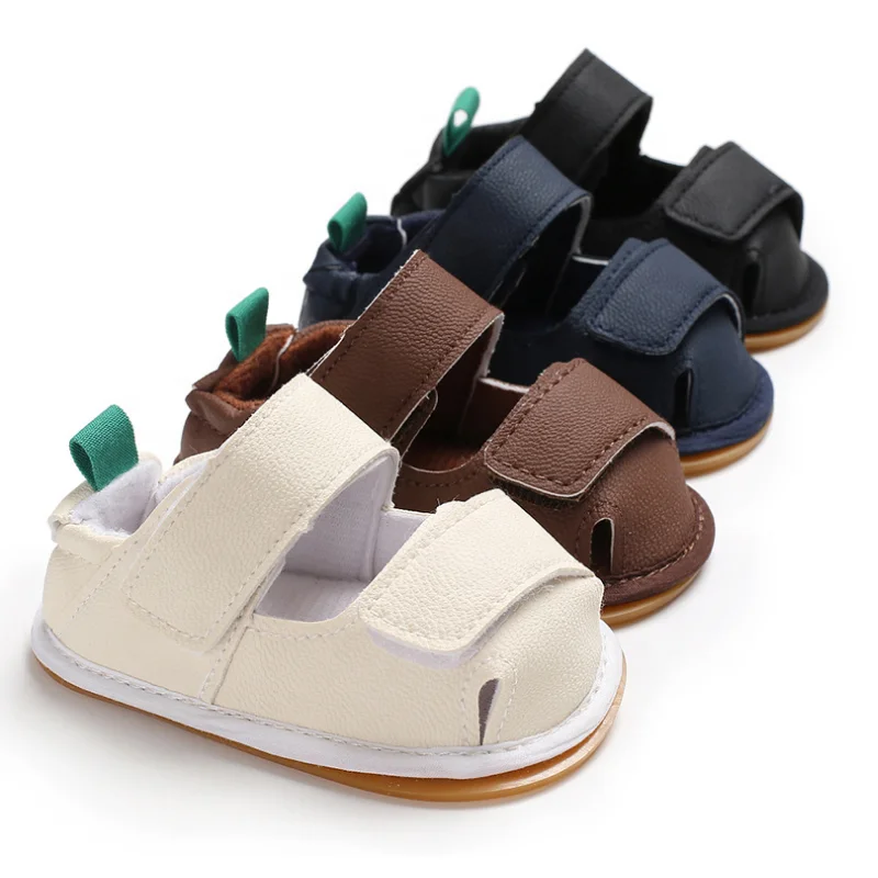 

Baby Summer Sandals New Design Shoes cover Heel Closed Toe Solid Color Soft Sole PU Leather Infant Shoes First Walker Sandals