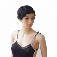 

Dark black brazilian human short hair finger wave wig