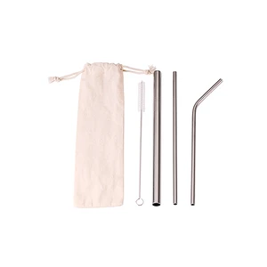 Image of Free laser logo metal drinking straw stainless steel straw set with brush pouch packing